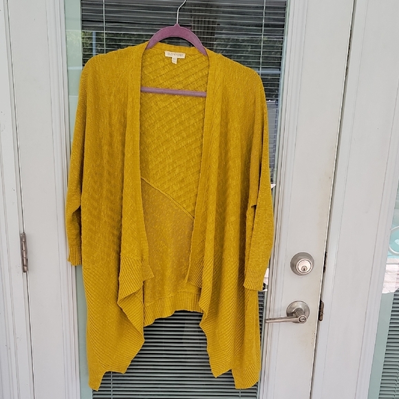 Eileen Fisher Sweaters - Eileen Fisher Drape Front Slub Cardigan Sz L Wool Linen & Silk Blend Mustard